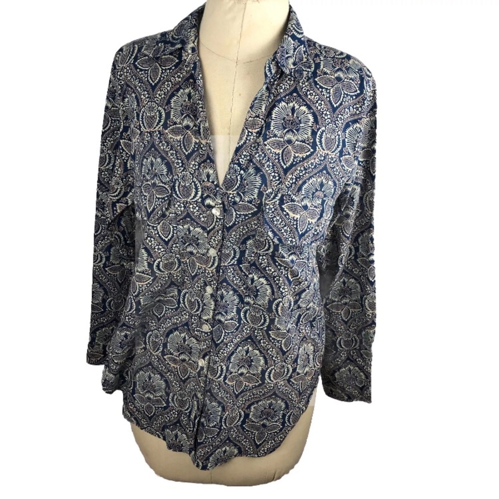Roller Rabbit 100% Cotton Button-up Long Sleeve Shirt blue oversized preppy NEW